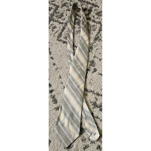Vintage 1960s Cream Blue Striped Silk Wide Necktie